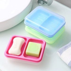 Lotus Shaped Soap Box Plastic Flower Shaped Double Soap Holder No Hole Wall Mounted Drainer Box