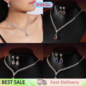 SHNGki 1Set Bridal Necklace Earrings Water Drop-shaped Rhinestone Jewelry Style Sparkling Jewelry Set For Wedding Party Gift