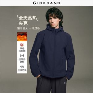 Giordano Men Softshell fleece lined print hooded jacket Free Shipping 01076746