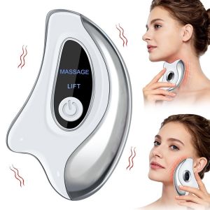 DIMEL Heated Vibration Electric Gua Sha Massager Double Chin Lift Tighten Facial Lift Gua Sha Board Face Lifting Device Red And Blue Light Face Massager Face Skin Lifting