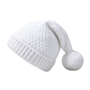 YOUSHI TOP Ấm áp Mũ len Giáng sinh Đậm đặc Màu trơn Mũ ông già Noel Đồ dùng cho các buổi tiệc lễ hội Pom Pom Phụ nữ