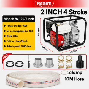 REAIM Gasoline Water Pump 4 Stroke 8.5HP 2/3 Inch High Lift High Power Heavy Duty Engine Water Pump for Agricultural Irrigation