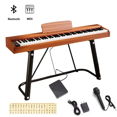 KAWES 88 Keys Digital Piano With Bluetooth Semi-Weighted Keys Professional Wood Smart Portable Electric Piano Keyboard MIDI&Headphone Jack -Brown