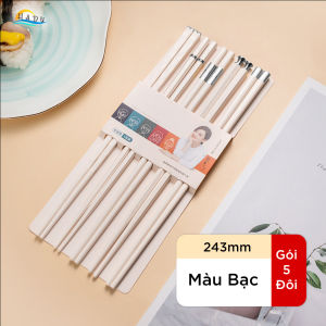 [5 Đôi] Đũa Hợp Kim Mạ Vàng/Bạc Sang Trọng HADU Đũa Sợi Thủy Tinh Kiểu Nhật Chống Mốc Kháng Khuẩn Đầu Nhám Chống Trơn Chịu Nhiệt