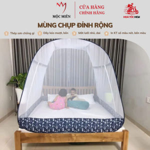 Màn Chụp Mùng Chụp Đỉnh Rộng Cao Cấp Mộc Miên - Kích Thước 16mx2m - 2 cửa ( Mẫu Xanh Xám Phi Hành Gia )