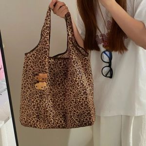 Kawaii KT Cat Leopard Black Leather Makeup Bag for Women Large Capacity Travel Handbag Girl Gifts
