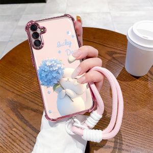 Case for samsung a55 5g 2023 samsung a35 a36 5g phone casing Softcase silicone shockproof Cover new design aesthetic Cartoon Flower Cat with Lanyard for girls SJSTLSHM01