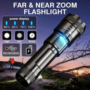 Super Bright Zoom LED Flashlight Rechargeable Waterproof Original Three Lighting Modes Portable Outdoor Camping Searchlight