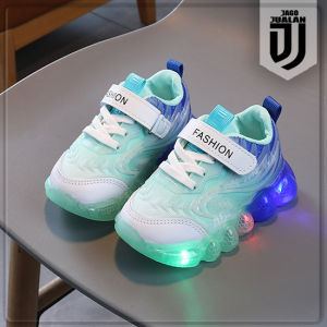 Sepatu Sneakers Lampu LED Anak Laki Laki Perempuan Trendy / Sepatu Kets Anak Tali Perekat usia 1 2 3 4 5 6 tahun / Sepatu MENYALA Anak Balita Cowok Cewek Sporty / Sepatu Baby Casual Pria Wanita Sol Menyala / Sepatu Running Anak Lampu LED Keren Motif Embos