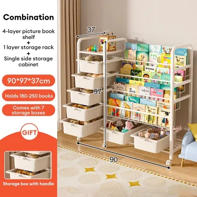 Rak Buku Susun Serbaguna Tempat Rak Buku Anak Rak Portable Roda Rak Mainan Rak Roda Toy Storage