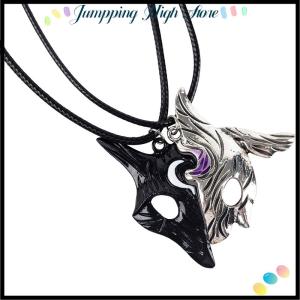 【Jumpping】 1Pair League Of Legends Style Sheep And Wolf Pendant Necklace Mysterious Splicing Pendant Jewelry Asymmetric Sheep Wolf Pendant Personalized Animal Mask Two Color Necklace Fashion Trend Jewelry Personality Creative Gift