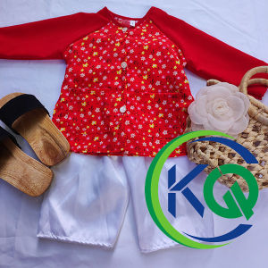 Bà Ba cho Bé hoa Nhí phong cách nam bộ - màu Đỏ - vải lụa mềm mát