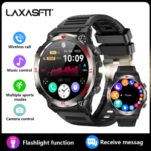 LAXASFIT 2025 New Durable Mens Smart Watch Outdoor Sports LED Flashlight High-Definition Screen Bluetooth Call Smartwatch
