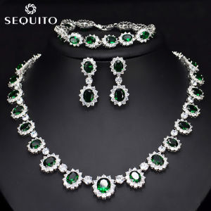 SEQUITO Banquet Jewelry Set Bridal Accessories Exquisite CZ Flower Choker Necklace Earrings and Bracelet SJ132