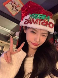 DSF Studio น่ารักโบว์คริสต์มาสหมวกผู้หญิงซานต้าบรรยากาศตกแต่งแต่งตัวหมวกตุ๊กตาผ้าโพกศีรษะ