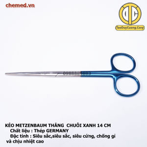 Kéo metzenbaum chuôi xanh dùng trong y tế phẫu thuật spa dài 14 cm
