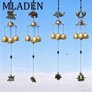 MLADEN กระดิ่งลมเรียกทรัพย์ ระฆังลมโชคดี เครื่องประดับฮวงจุ้ย โมบายช้าง โลหะ ทองแดง สไตล์โบราณ ตกแต่งสว