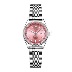 OLEVS 3703 Quartz Women Fashion Watch Gift Round-dial Stainless Steel Watchband Wristwatch Calendar