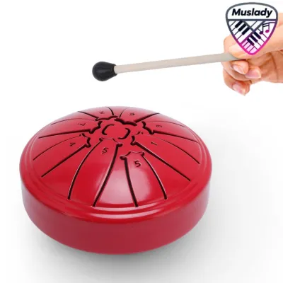 MUSLADY Trống Lưỡi Thép Mini Karlak 4 Inch Trống Handpan Tinh Tế Cho Người Mới Bắt Đầu Thiền Thép Carbon (Đỏ)