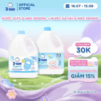 Nước giặt quần áo D-nee 3000 ML - Lovely Sky + Nước xả vải D-nee 2800 ML. - Morning Fresh