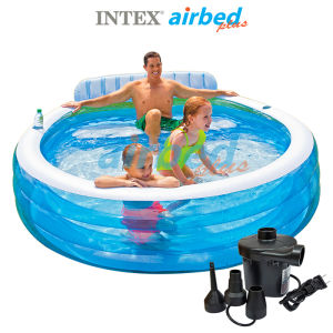 Intex สระเป่าลมทรงกลม แฟมิลี่เล้าน์จ 2.24x2.16x0.76 ม. 57190 + ที่สูบลมไฟฟ้า