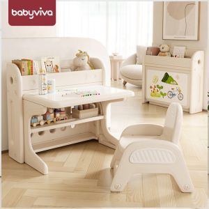 Bộ bàn học kết hợp bảng vẽ kệ sách đa năng xếp gọn hiệu Babyviva (kèm ghế tặng 12 bút màu)