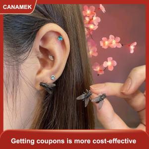 【CANAMEK 】 2Pairs Personalized Creative Mini Simulated Fly Earrings For Men Women Funny Abstract Niche Jewelry Accessories Couple Gift