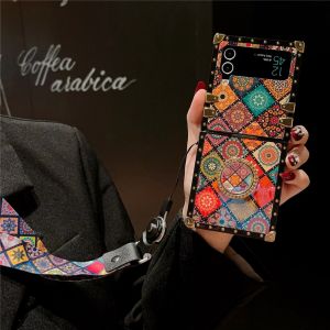 [Lanyard+Holder]FLOVEME for Samsung Galaxy Z Flip 5 Flip 4 Bracket Square Case for Samsung Galaxy Z Flip 3 Phone Case