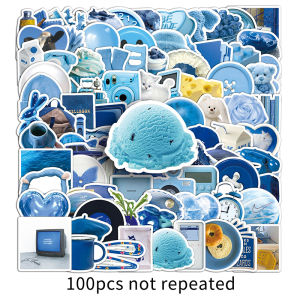 100PCS Blue ins Style Sticker Small Fresh Cartoon Graffiti Decal Decoration Laptop Water Cup Notebook Sticker