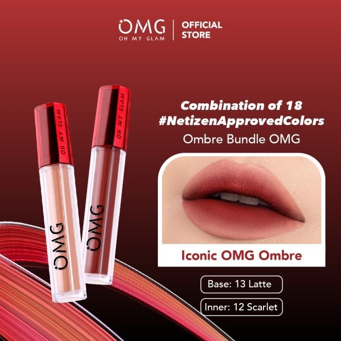 OMG OH MY GLAM Matte Kiss Lip Cream Bold Coffee Ombre - 12 Scarlet & 13 Latte