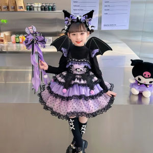 Anime Sanrio Kuromi Childrens Dress CosPlay Dress Anime Academy Style Pleated Skirt Girl Princess Clothes Girl  Birthday Gift