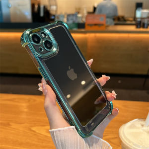 CrashStar Plating Edge Thickened Corners Shockproof Transparent Hard Phone Case For iPhone 15 14 Pro Max Plus 13 12 11 Pro Max X XR XS Max Luxury Clear Phone Casing Anti-fall Cover With Full Cover Lens Camera Protection Hot Sale