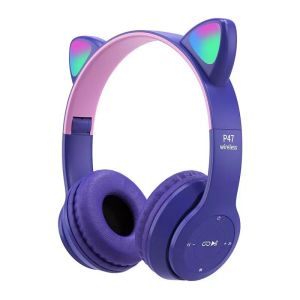 Hot Sale [ China Shipping ]2025 New product best-selling P47M Headband Earphones Cute Cat Ears Bluetooth Headphones Light-Up Foldable Card Slot Wireless Earbuds JK