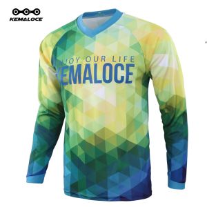 KEMALOCE 2023 Motocross Jersey Green Racing MTB Jersey Full Sleeves Spexcel Breathable Dry Fit Men Mountain Bike Shirts