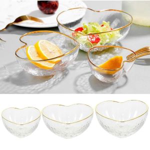 SWEET TIM Heart Shaped Glass Heart Bowl Love Heart Irregular Clear Serving Dish Simple Multipurpose Candy Trays Fruits Salad