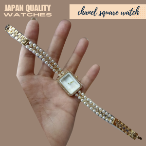 Pearl Strap Watch Stainless Steel Gold and White Dial Watches For Women  Dress Watch Elegant