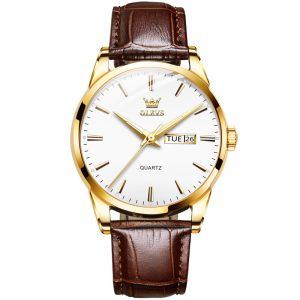 OLEVS Jam Tangan Pria Original 6898 Anti Air Tahan Kulit Tanggal Luminous Analog Men Watch