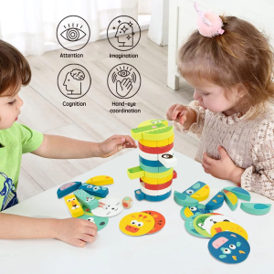 @IEducation Toddler Wooden Stacking Board Games for Kids Ages 4-8 Building Blocks Tumbling Tower Game for Kids Boys Girls with Animal Pictures