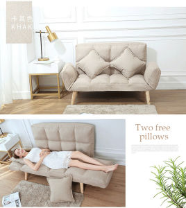 D6 Lazy sofa with Leg Tatami Folding Double Lazy Susan Small Bedroom Living Room Foldable Sofa Bed (Free 2 Pillows)