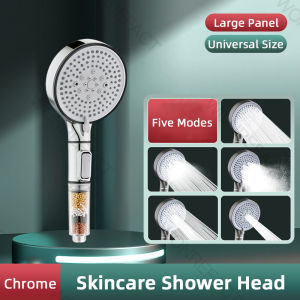 One Click Stop Water Multifunctional High Pressure Shower Head with 5 Modes Adjustable Negative Ion Filtration Shower Head Bathroom Accessories
