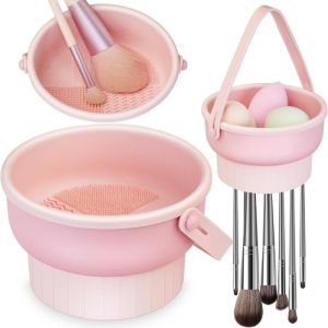 3in1 Makeup Brush Cleaning Bowl Hanging Powder Puff Beauty Tool Drying Cleaning Storage Holder Makeup Brush Cleaner