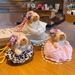 DINAH ผ้าฝ้ายพีพี ตุ๊กตาคาปิบารา ตุ๊กตาพลาสติก กระโปรงลายเสือดาว จี้พวงกุญแจคาปิบารา ชาร์มกระเป๋าเป้ ของขวัญเครื่องประดับ ตุ๊กตาคาปิบาราพวงกุญแจ ของตกแต่งงานปาร์ตี้ที่บ้าน