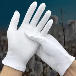 50Pairs White Cotton Gloves Serving Inspection Protective Safety Gloves Ceremonial Work Gloves Moisturizing SPA Soft Jewelry Inspection Gloves Breathable Work Glove High Stretch Soft Cotton Work Gloves