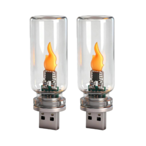 KEBIDU 4PCS USB Flame Type LED Night Light 5V Frosted Clear Glass Flickering Candle Night Light Simulated Flame for Car Home Atmosphere Lighting Laptop Festival Decoration