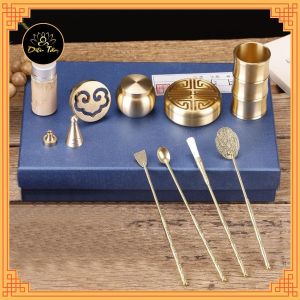 Bộ dụng cụ đốt trầm khuôn tạo trầm bột bằng đồng dùng cho lư đồng xông trầm đồ thờ cúng