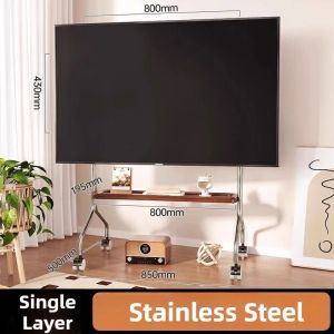 Sacesr Rolling Floor Mobile TV Stand Stainless Steel TV Supports Aesthetic Living Room TVs Rack Multifunctional TVs Shelves with Wheels 6K4N7