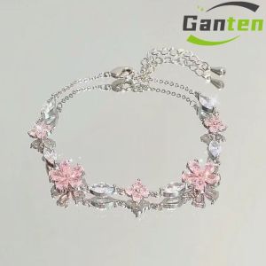 Ganten🍎Gelang Busur Bunga Sakura Merah Muda Gelang Niche Wanita Kelas Atas Gelang Sahabat Terbaik COD