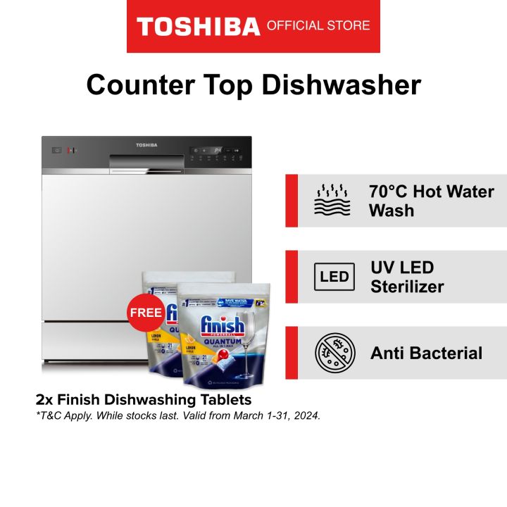 Toshiba DW-08T1(S)-SG Cool Grey Compact Tabletop Self Cleaning ...