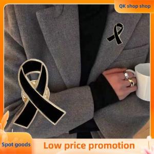 ✨QK shop✨ 1 5 10Pcs Black White Ribbon Brooch Funerals Memorial Pin For Woman Men Metal Ribbon Mourning Badge Suit Dress Shirt Accessories