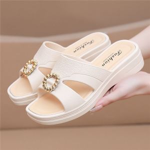 Free Shipping New Simple Wedge-Heeled WomenS Slippers For Outdoor And Home Use Hollow-Out Design Thick-Soled Soft Comfortable And Versatile Shoes For Mothers